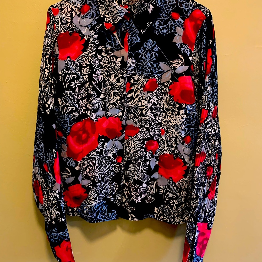 Milano semi-sheer Floral Blouse size LARGE